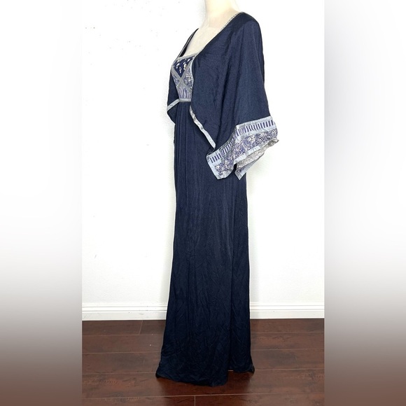 VINTAGE B. Altman & Co 1970s Maxi Dress Gown Navy Silver Calico Vtg 70s Prairie - Picture 6 of 16